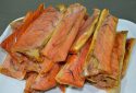 Cold smoked Sockeye (red) salmon fish belly